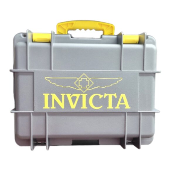INVICTA GREY/YELLOW 6 SLOT DIVE WATCH CASE PROTECTOR BOX WITH WATCH CLEANING KIT - Picture 1 of 2